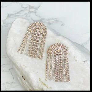 Rhinestone Arch Chain Fringe Drop Earrings